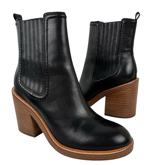 Marc Fisher Black Leather Halida Boots Shoes Heeled Ankle Booties SZ 8.5 Western - Picture 1 of 16